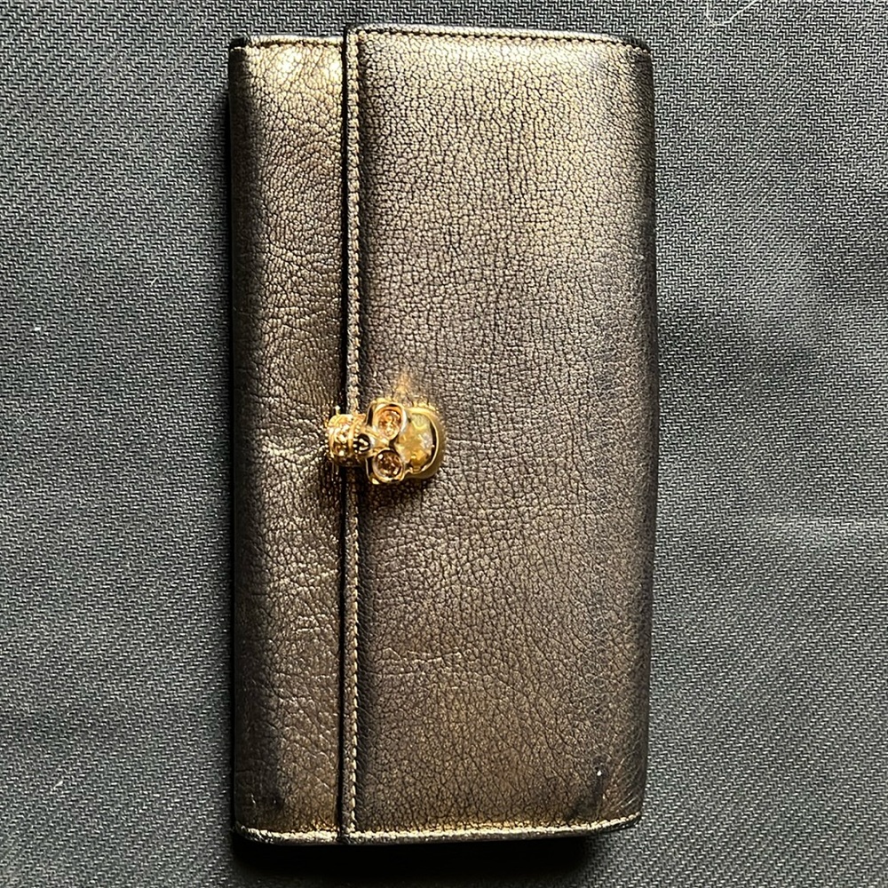 pre loved Alexander McQueen metallic gold wallet